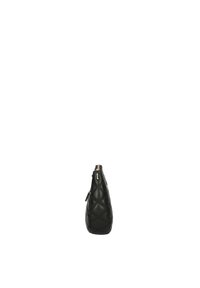 Borsa in pelle nera trapuntata con forma affusolata, dotata di chiusura con zip e delicati motivi di cucitura sulla superficie.