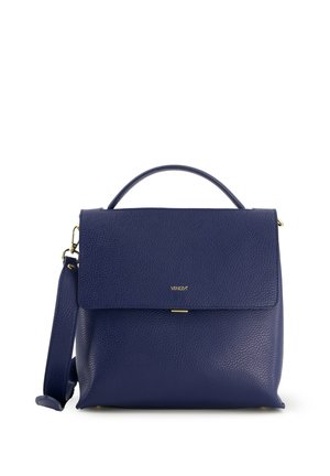 Sac en cuir navy avec une finition texturée, doté d'une poignée supérieure, d'une bandoulière ajustable et de quincaillerie dorée.