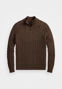 CABLE-KNIT COTTON QUARTER-ZIP SWEATER - Jumper - nutmeg brown heather