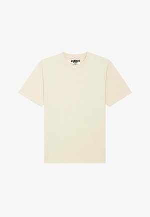 T-shirt a maniche corte color crema realizzato in morbido cotone, con girocollo e un design semplice e minimalista, con etichetta "MIRA PARIS."