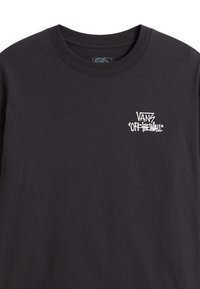 Camiseta de manga larga negra hecha de algodón, con un estampado gráfico blanco que dice "VANS OFF-THE-WALL" en una fuente estilizada en el pecho.