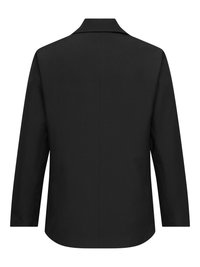 Blazer noir à manches longues vu de dos avec un col cranté et une couture centrale verticale.