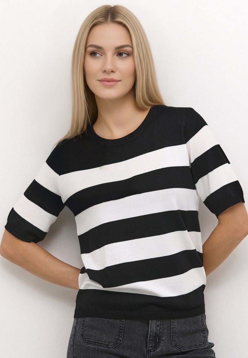 Kaffe LIZZA STRIPED - Tričko s potlačou - black chalk bold stripe