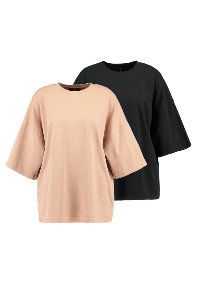 DROP SHOULDER OVERSIZED 2 PACK - T-shirt basique - camel/black