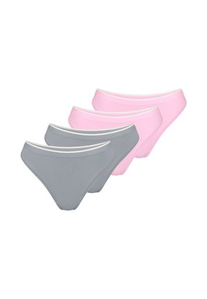 Sæt med fire trusser i grå og pink. Indeholder en glat tekstur, lav talje og kontrastfuld, hvid elastik i taljen.