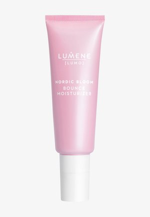 Lumene Nordic Bloom Bounce Feuchtigkeitscreme in einer pinken Tube mit weißem Verschluss, entwickelt zur Hydratation und Revitalisierung der Haut.