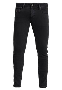 Černé džíny z denimu s úzkým střihem, klasickým designem s pěti kapsami, zapínáním na kovový knoflík a decentní detaily značky na kapse.
