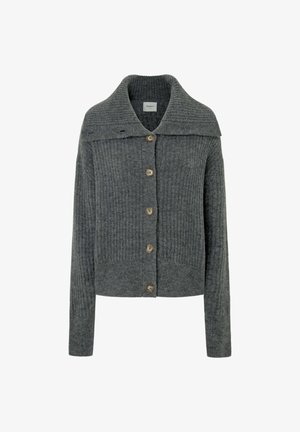 Hallhalli hall kardigan, millel on volditud krae, kuus puidust nööpi ja pikad varrukad. Valmistatud tekstuurilisest kangast, millel on mugav lõige.