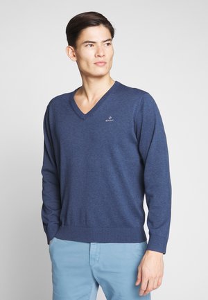 CLASSIC COTTON V-NECK - Svetr - dark jeansblue melange