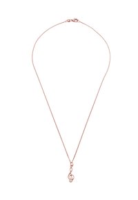 Collana in oro rosa con un pendente a forma di nota musicale. Catena leggera con gancio semplice, texture liscia e design minimalista.