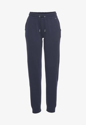Marineblaue Jogginghosen aus weichem Stoff, mit einem elastischen Taillenbund und Kordelzug, seitlichen Taschen und schmalen Bündchen.