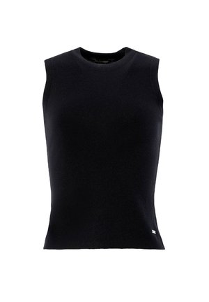 Zwarte mouwloze top van breiwerk, met een ronde hals en slim fit. Opmerkelijke kleine logo-accent aan de zijkant.