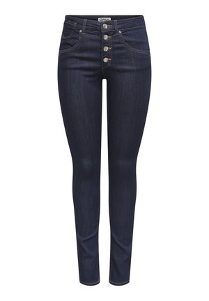 Mørkeblå skinny jeans laget av denim. Har fem knappåpning foran, frontlommer og en kroppsnær design med lett stretch.