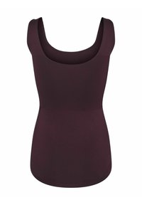 Burgundy ärmlös linne med rundad halsringning, mjuk textur och figurnära silhuett; inga synliga mönster eller hårdvarudetaljer.