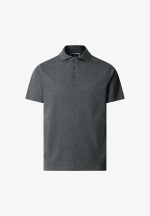 Grijze polo met korte mouwen van katoen, met een klassieke kraag, een drieknoopssluiting en een gladde textuur. Lichtgewicht en veelzijdig.
