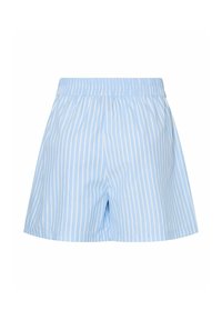 Gaiši zili šorti ar vertikālām baltām svītrām, elastīga josta un brīvs piegriezums. Izgatavoti no mīksta, viegla auduma.