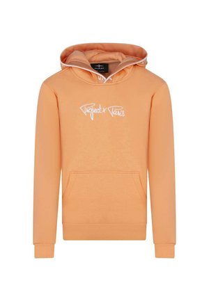 Sweat à capuche orange avec une poche frontale et un logo "Project x Paris" brodé en blanc. Doté d'une capuche avec cordon de serrage et de bords côtes. Texture douce.