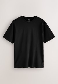 T-shirt nera in cotone a maniche corte, vestibilità regular con scollo rotondo, taglia media, mostrata su sfondo neutro.