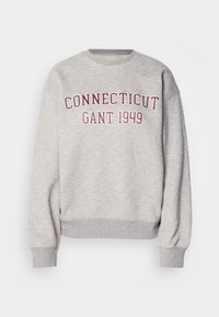 Šedá mikina vyrobená z bavlněné směsi, s kulatým výstřihem, dlouhými rukávy a textem "CONNECTICUT GANT 1949" v burgundské barvě.