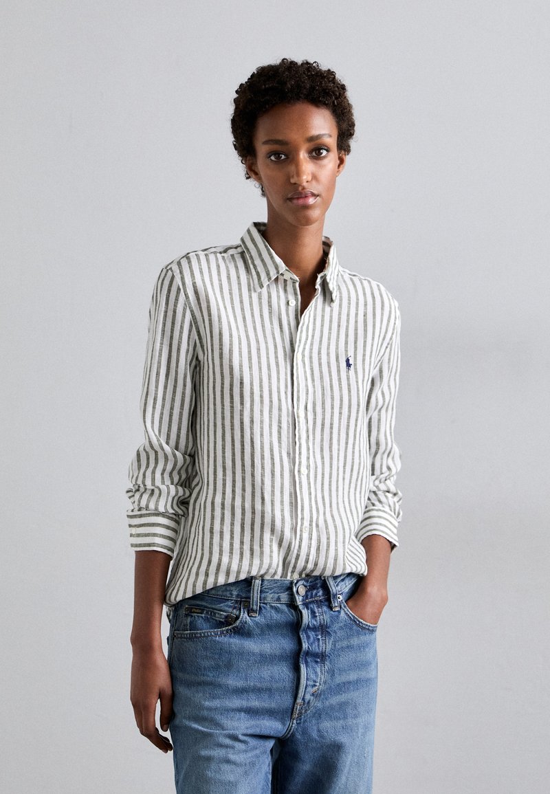 Polo Ralph Lauren - CLASSIC FIT STRIPED LINEN SHIRT - Skjortebluser - dark sage/white, Forstør