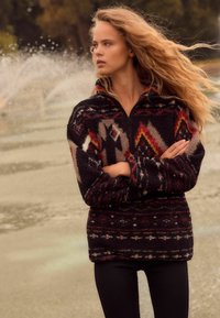Next OUTDOOR BORG QUARTER ZIP - Fleece trui - black brown abstract print