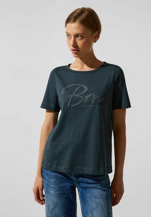 Leinenlook Partprint Shirt für Damen in Schwarz