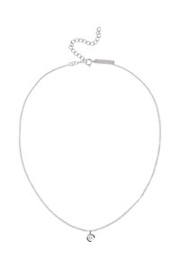 Silberne Kettenkette mit einem kleinen runden Kristallanhänger. Verfügt über ein zartes Glieddesign und eine verstellbare Kette mit einemverschluss.