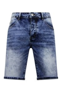 Denim shorts in een vervaagde blauwe was met een soepele textuur, vijfzakkenontwerp en opgerolde zomen voor een casual look.