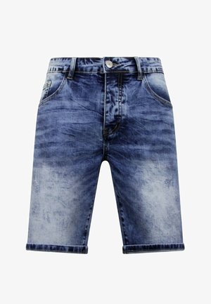 Denim shorts in een vervaagde blauwe was met een soepele textuur, vijfzakkenontwerp en opgerolde zomen voor een casual look.