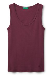 Bordeaux tanktop gemaakt van zachte stof, met een ronde halslijn en zonder mouwen. Subtiele logo-detail aan de zoom.