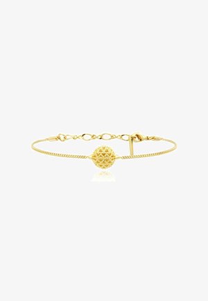 Bracelet en or délicat avec un charme sphérique texturé et une chaîne ovale réglable avec une fermeture à mousqueton.