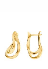 Gouden hoepel oorbellen met een spiraalontwerp en een gladde, gepolijste afwerking. Voorzien van een veilige scharnierachterkant voor gemakkelijke draagbaarheid.