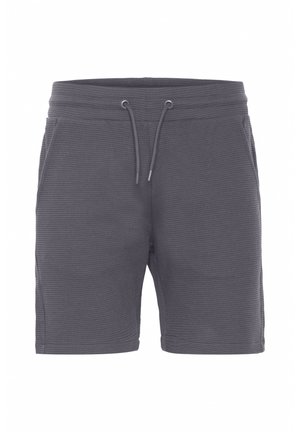 Grå teksturerte shorts med elastisk midjebånd, snøring og sidelommer, med et subtilt, mønstret stoffdesign.