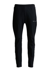 Pantalon de sport noir avec taille élastique, jambes fuselées et petit logo "Monterrain" sur la partie supérieure de la cuisse.