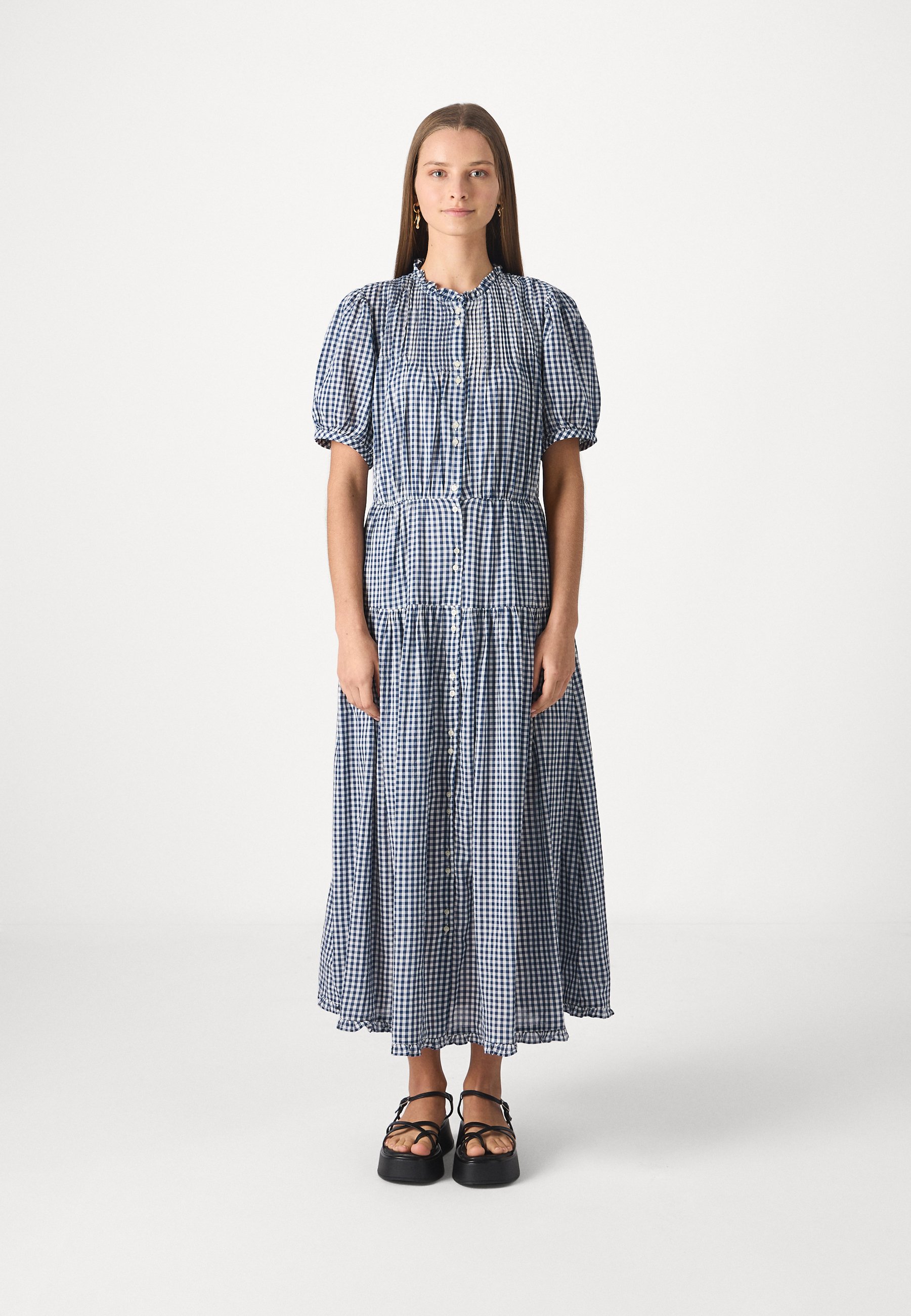 GAP GAP X DEN GINGHAM LONG DRESS - Maxi dress - navy gingham/black -  Zalando.ie