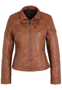 MIT SCHULTERPOLSTER-DETAIL - Leren jas - d cognac