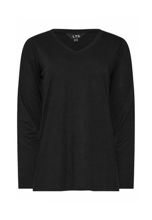 Zwart langemouwen V-hals shirt met een zichtbaar LTS-merklabel aan de binnenkant van de kraag.