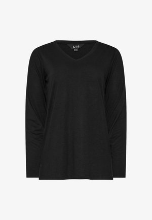 Zwart langemouwen V-hals shirt met een zichtbaar LTS-merklabel aan de binnenkant van de kraag.