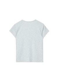 Lysegrå kortærmet cropped t-shirt med rund halsudskæring vist fra ryggen på en hvid baggrund.