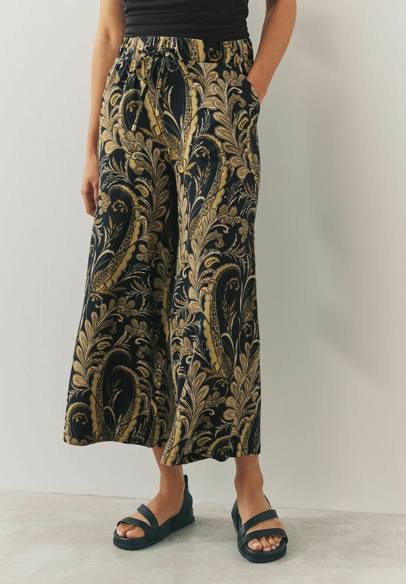 Next WIDE LEG - Kalhoty - black gold paisley print