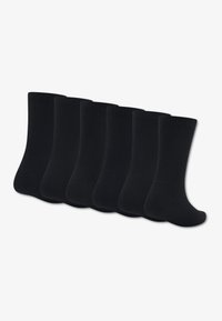 Set di sei calzini neri, design a coste, lunghezza a metà polpaccio, realizzati in un morbido misto cotone, con una consistenza liscia e punta rinforzata.