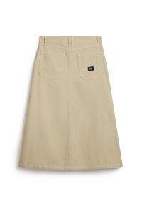 Beige A-linje kjol i texturerad tyg, med två bakfickor, kontrasterande sömmar och ett vävt logotag.
