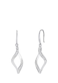Silverörhängen med en öppen, vriden design och en rad små glittrande stenar längs ena kanten. Lätta med hängande bakdel för säker passform.