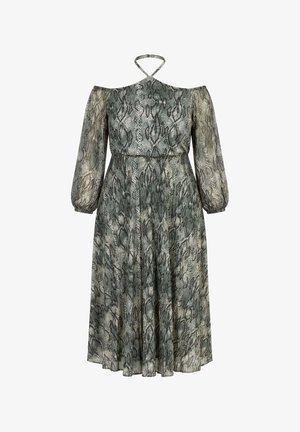 Ulla Popken, SNAKESKIN PRINT OFF-THE-SHOULDER HALTER DRESS - Hverdagskjole - olive grey