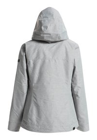 Veste à capuche gris clair à manches longues, avec coutures visibles et ourlet droit, vue de dos sur fond blanc.