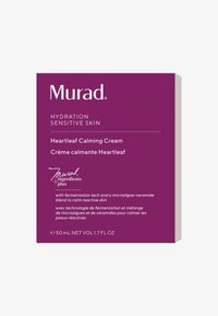 Lila låda med Murad Heartleaf Calming Cream, märkt för känslig hud, med produktinformation och 50 ml volym.