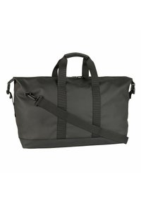 Czarna torba typu duffel wykonana z trwałego materiału. Posiada dwie górne rączki oraz odpinany pasek na ramię. Gładka powierzchnia z minimalną ilością detali.