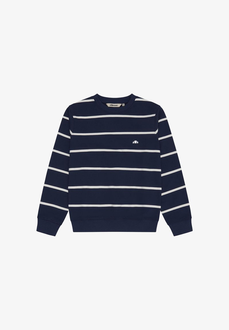 Μακρυμάνικο φούτερ σε ναυτικό μπλε με λευκές οριζόντιες ρίγες και μικρό λευκό λογότυπο στο αριστερό στήθος.