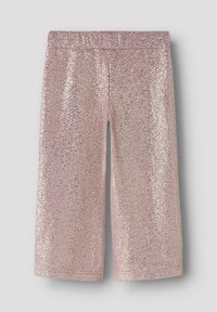 Lyserøde, glitrende culotte-shorts med elastisk talje. Glat tekstur med glitrende detaljer hele vejen igennem, der skaber en skinnende effekt.