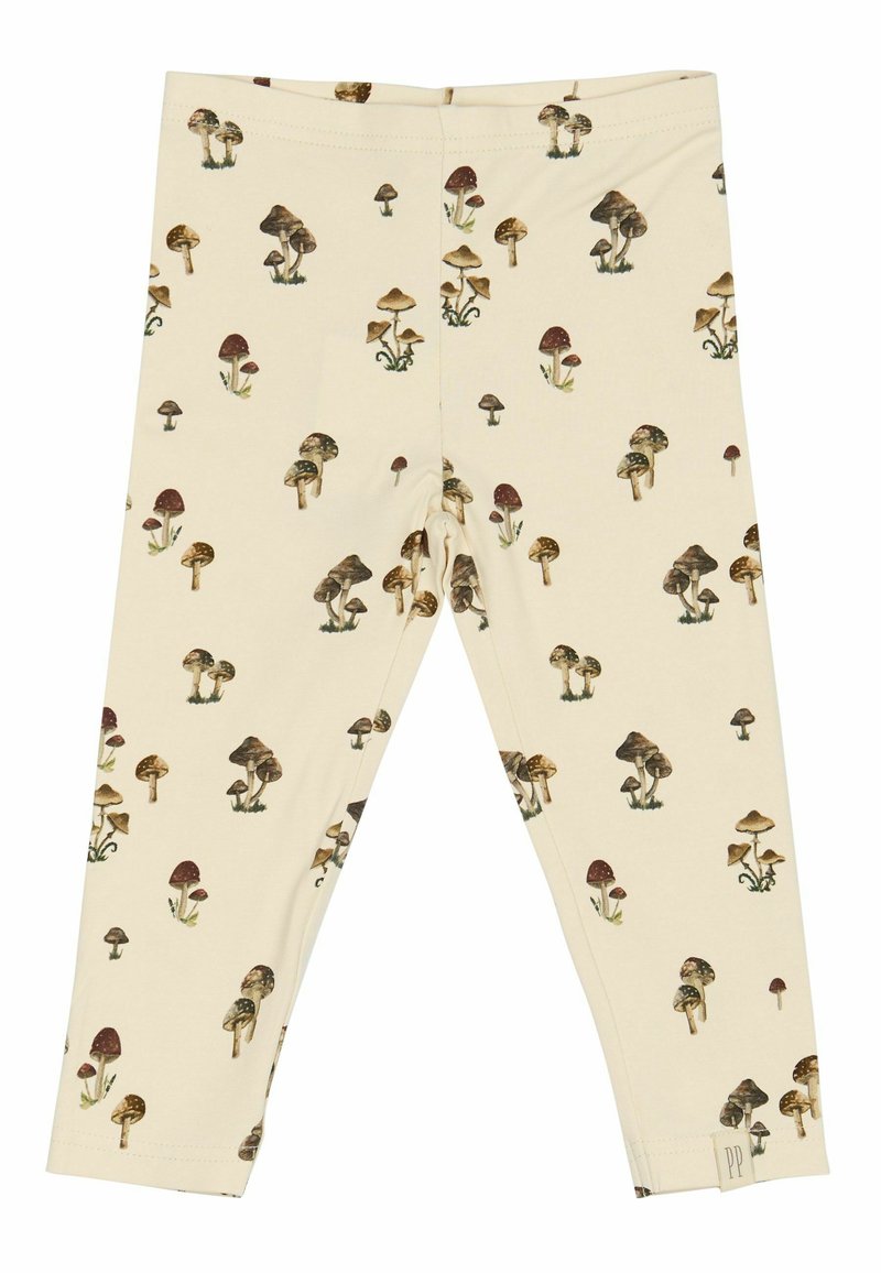 Beige tights med et svampeprint i forskellige farver. Lavet af blødt, strækbart materiale med en elastisk talje og afsluttede kanter.